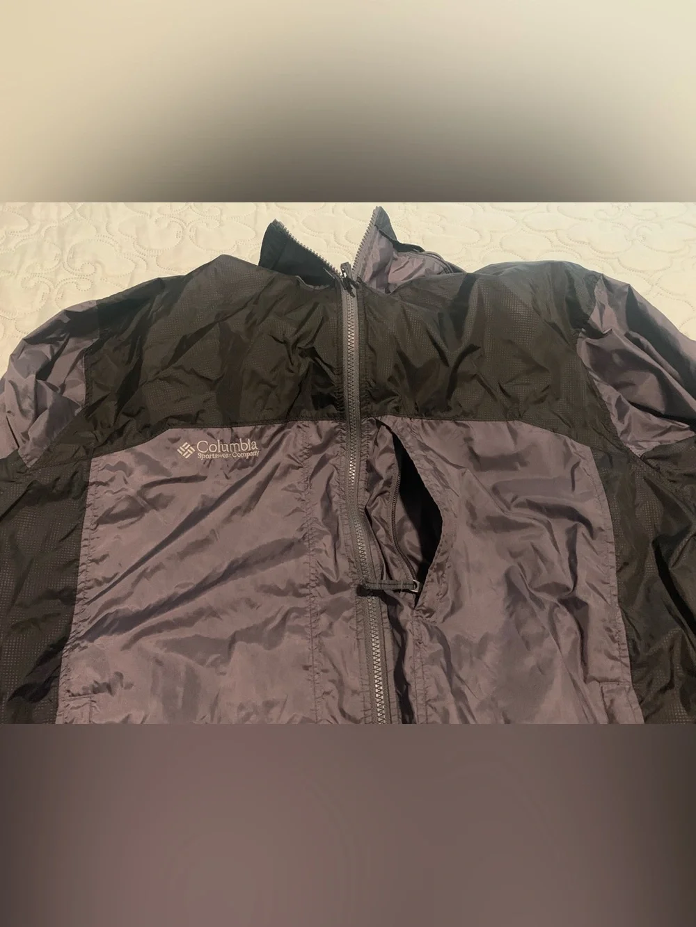 Columbia Packable Rain Jacket Black/Gray Hooded Glennaker Windbreaker Men’s XL